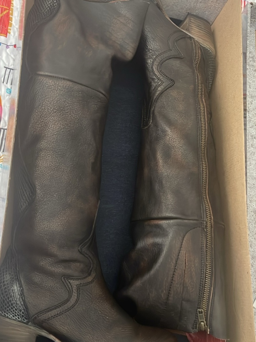 Freebird Brown Leather Knee-High Women's Boots with Side Zipper